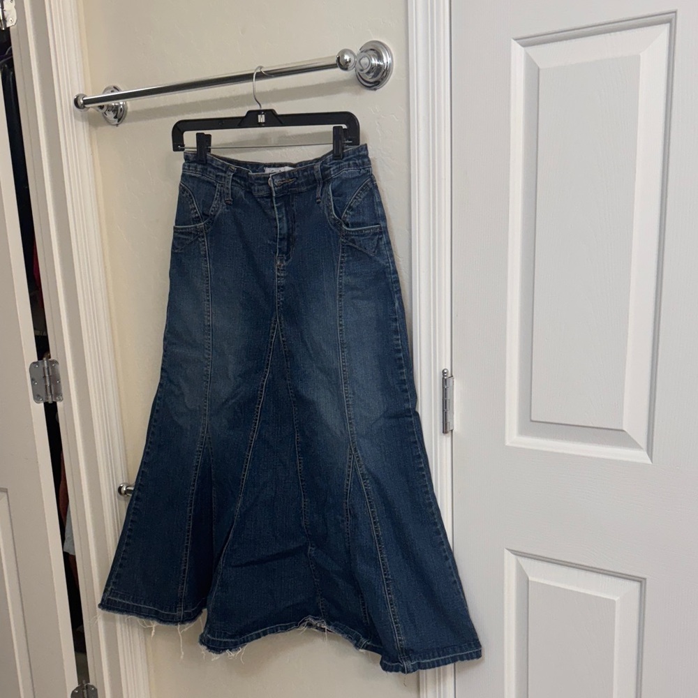 CAbi Dark Blue Denim Midi Skirt